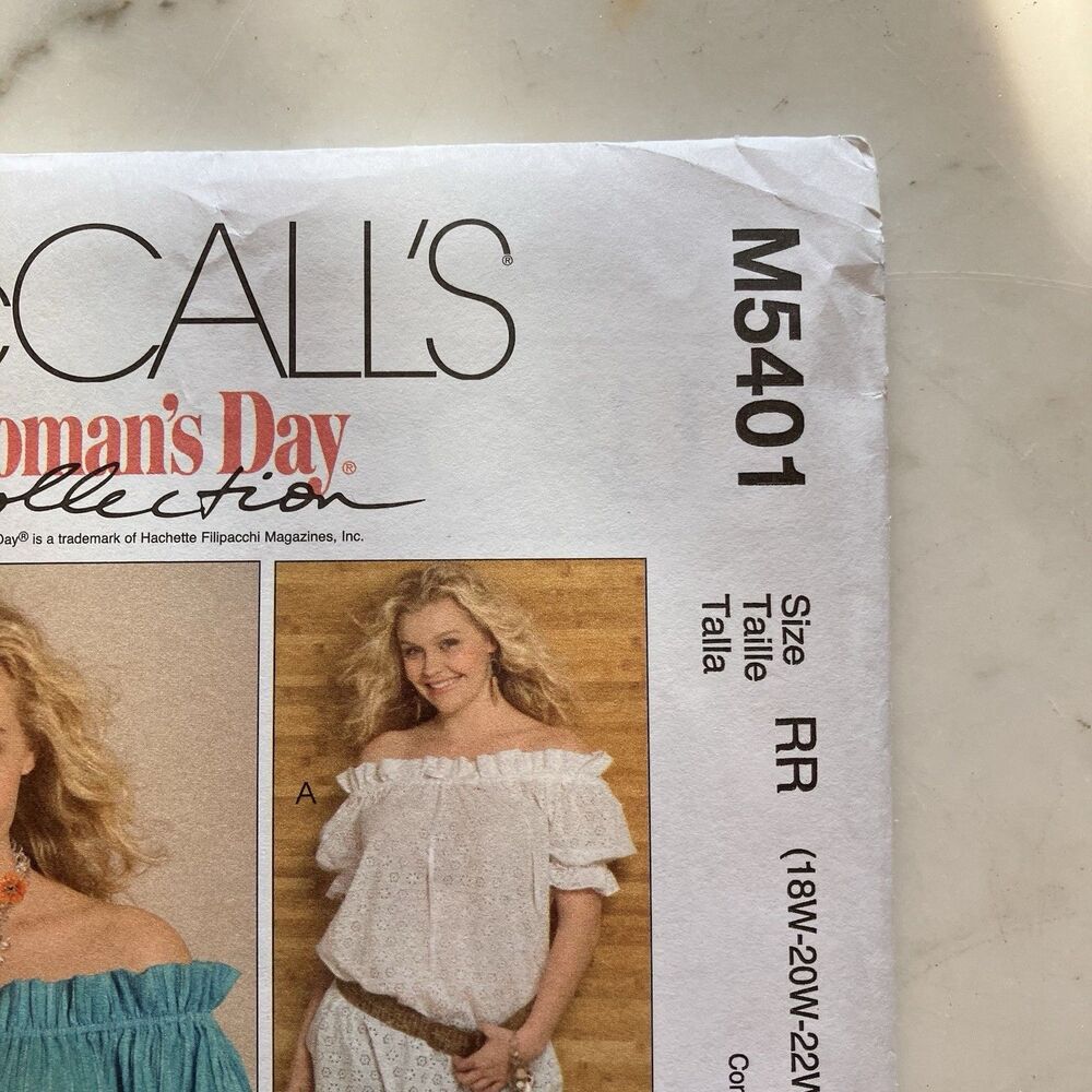 McCall's‎ Pattern M5401 Women's Peasant Blouses Size 16W-22W-24W Uncut FF Boho - Picture 5 of 8